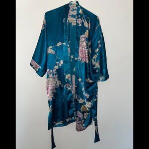 teal floral kimono robe